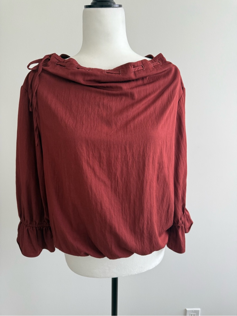 Women’s Rust Red Tie-Neck Blouse